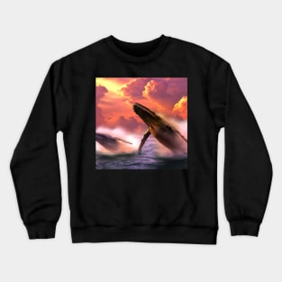 Humpback Whales Breaching During Golden Hour Crewneck Sweatshirt